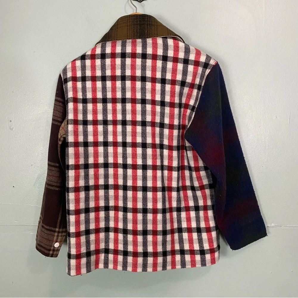 Carleen Admore Plaid Wool Jacket Patchwork XL Shacket‎